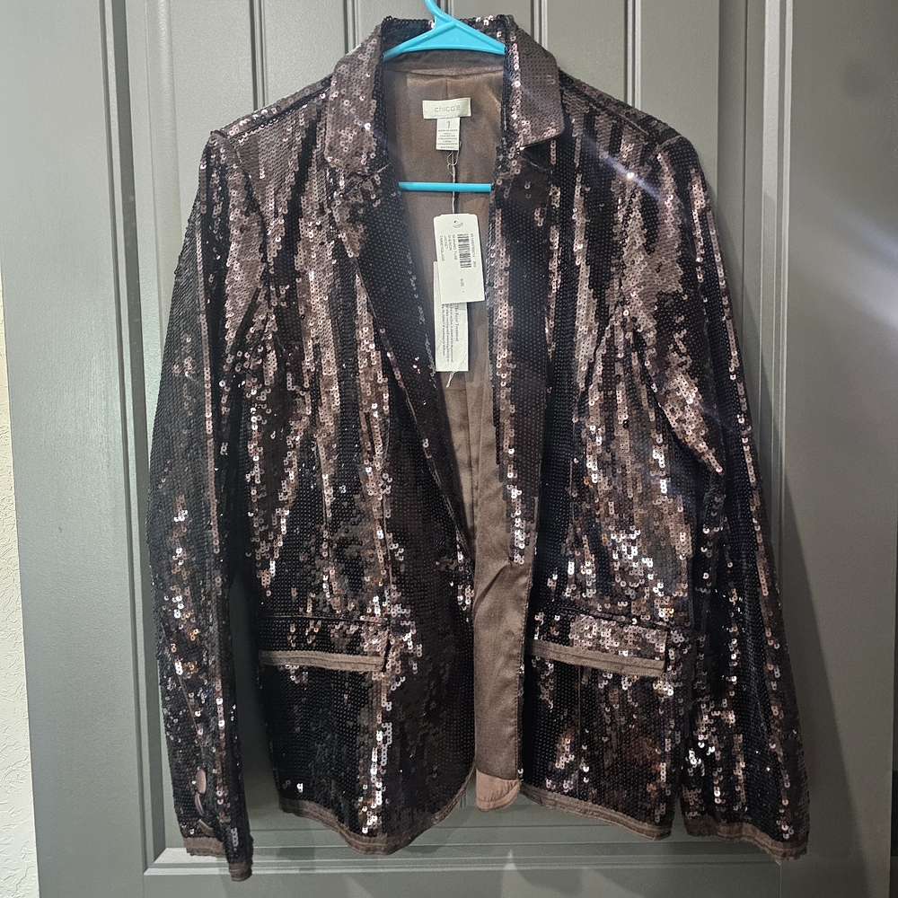 Sequin Blazer Jacket - Brown